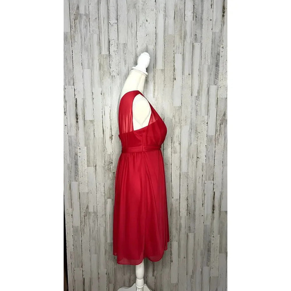 David's‎ Bridal Women's 2 Red/Cherry One Shoulder Short Dress w/ Illusion Neck - Picture 3 of 7